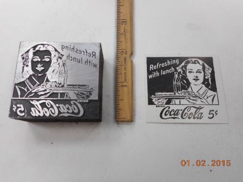 Letterpress Printing Printers Block, Coca Cola Coke Lunch Ad, Waitress w Tray