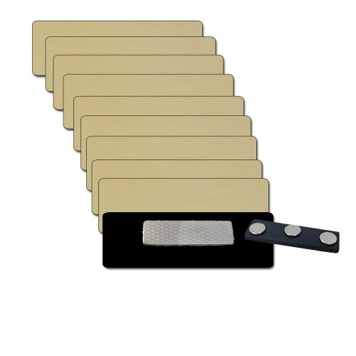 10 BLANK 1 X 3 GOLD NAME BADGES TAGS 1/8&#034; CORNERS &amp; TRIPLE MAGNET FASTENERS