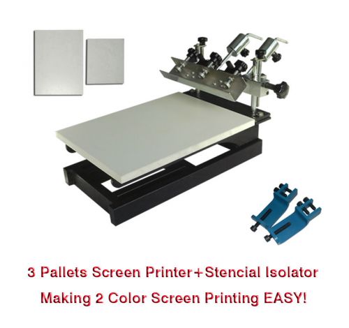 One station screen press with 3 pallets&amp;stencial isolator make 2 color printing for sale