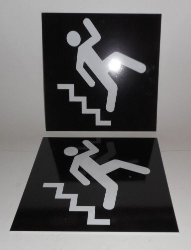 2 CAUTION STAIRS SIGNS Made In USA SINTRA safety warning USED
