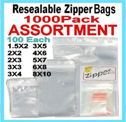 Mini Zipper Bag ASSORTMENT, 10 Sizes, 1000 Pack