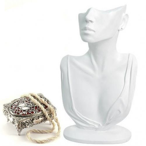 12 1/4&#034; WHITE JEWELRY EARRING DISPLAY BUST w/PARTIAL FACE NECKLACE DISPLAY STAND