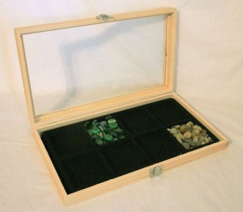 NATURAL WOOD GLASS TOP MULTIPURPOSE DISPLAY W 8 COMPARTMENTS