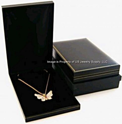 2 Classic Black Leatherette Necklace Pendant Jewelry Gift Boxes