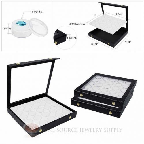 (3) White 25 Gem Jar Inserts w/ Snap Acrylic Display Cases Gemstone Jewelry