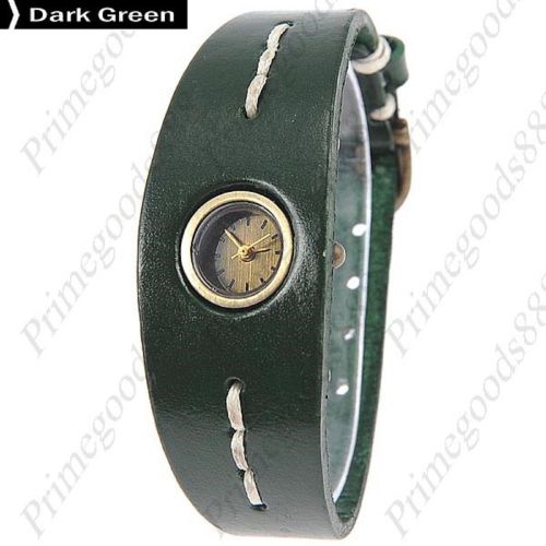 Wide Fish PU Leather Lady Ladies Analog Quartz Wristwatch Women&#039;s Dark Green