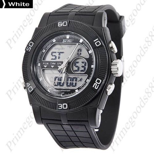 Waterproof Digital Analog Quartz Stopwatch Alarm Men&#039;s Wrist Wristwatch White