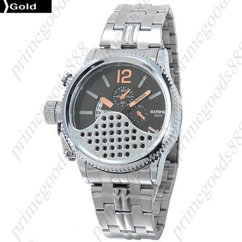 Stainless steel band date analog quartz false sub dials men&#039;s wristwatch gold for sale