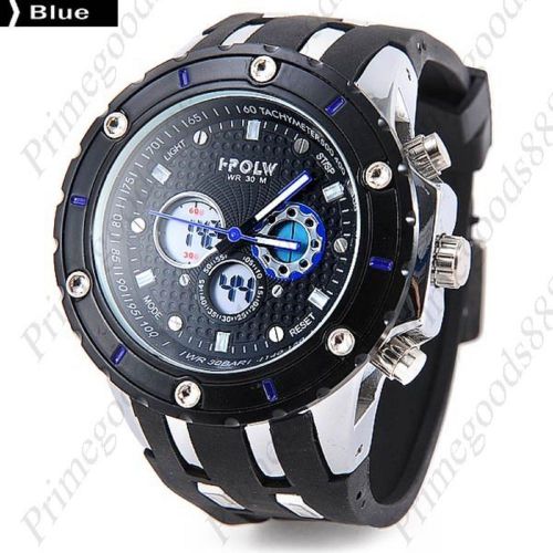 Lcd waterproof analog silica gel digital quartz men&#039;s wrist wristwatch blue for sale