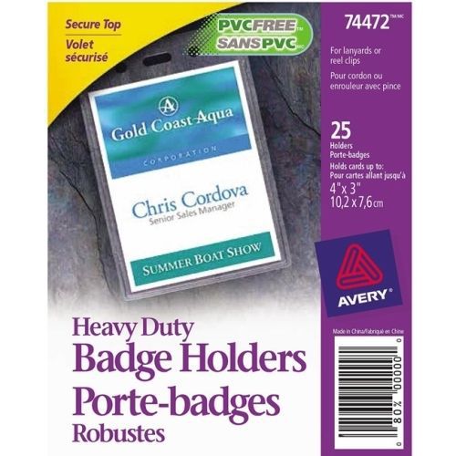 Avery Vertical Style Heavy-Duty Badge Holder-3.9&#034;x2.6&#034;x0.5&#034;-25/Pk-Clear