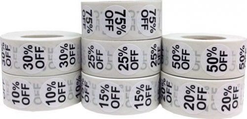 Retail Stickers - % Percent Off Black and White Labels - 7 Rolls/Price points