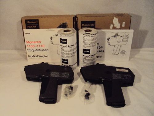 TWO MONARCH 1110 LABELER LABEL MARKING PRICE GUNS + WHITE LABELS &amp; 2 INK ROLLERS