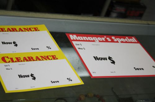 200 ASSORTED RETAIL STORE SALE SIGNS:  CLEARANCE &amp; MANAGERS SPECIAL  ~~BRAND NEW