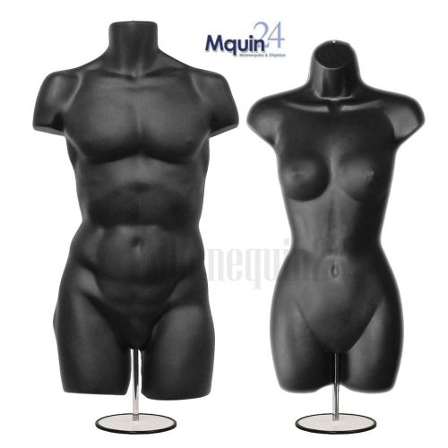 Black male &amp; female mannequin forms w/ metal stands and hooks for hanging pants for sale