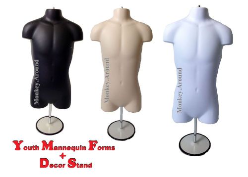 3 Mannequin Youth Display Dress Form Clothing Hanging or Stand Manikin Torso Kid