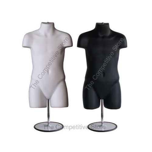 Child black &amp; white mannequin body form w/ metal base - for clothing size 5t- 7 for sale