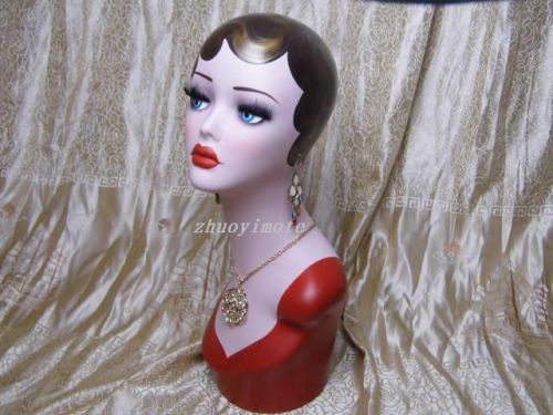 hand-painted Vintage female head Mannequin fiberglass for jewelry wig display