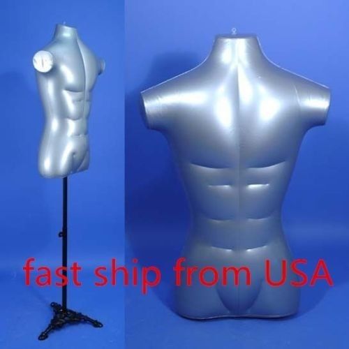 New Silver Male Inflatable Torso Form Mannequin AIR MODEL no include stand