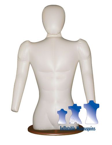 Inflatable Male Torso with Head and Arms, Ivory And Wood Table Top Stand, Brown