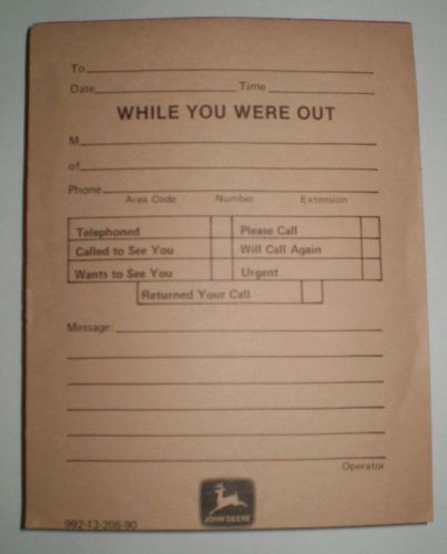 John Deere &#034;While You Were Out&#034; Telephone Message Pad