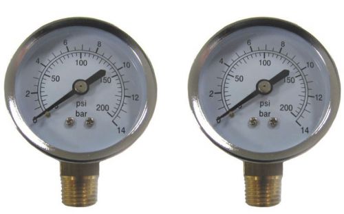 2 air compressor pressure hydraulic gauges 2&#034; face side mount 1/4&#034; npt 0-200 psi for sale