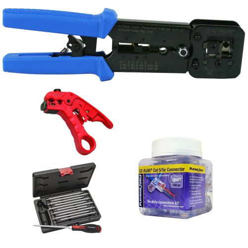 Platinum tools 100054 ez-rjpro crimp tool, cat5/5e jar connectors, cutter, kit for sale