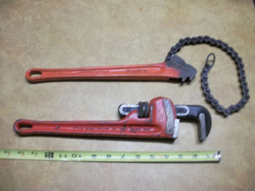 Ridgid tool co.usa. c-14 chain wrench 1/8&#034; to 2&#034; &amp; 14 inch pipe wrench very nice for sale