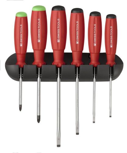 PB Swiss Tools PB 8245 Screwdriver Set Slotted/PoziDriv® w/ Wall Rack SwissGrip