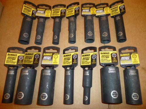 Dewalt 1/2&#034; drive deep impact sockets 6 point grp of 14 lot of 14 socket sae new for sale