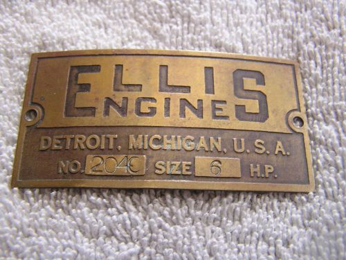 Vintage Ellis Engine Motor Engine Tag Plate