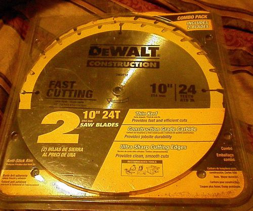 New  Dewalt 10&#034;  24t   Fast Cutting  2 Circular Blades DW3112  Combo Pack