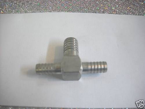 Stainless fitting, tee,  3/8 barb x 3/8 barb x 1/2 barb for sale