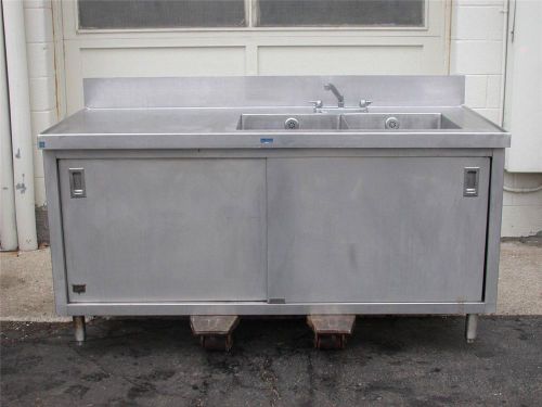 Duke heavy gauge stainless steel prep hot cold double sink table 72 x 32 x 36.5 for sale