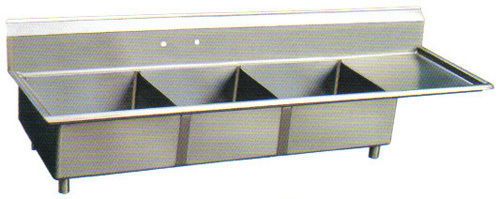 Stainless Steel 75&#034; X 27&#034; 3 Three Compartment Sink w Right Drainboard NSF