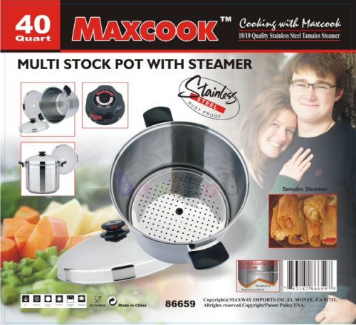 Maxcook 40 QT Quart High Quality 18/10 Stainless Steel Stock Pot with Steamer