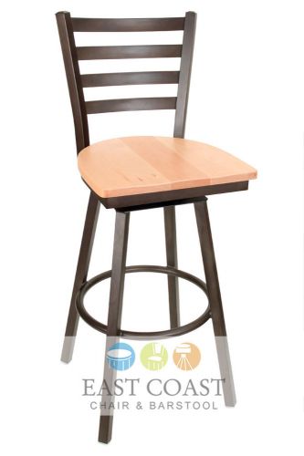 New gladiator rust powder coat ladder back metal swivel bar stool, natural seat for sale