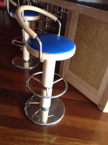 Bar Stools - Wood andMetal Base w/Blue Leather Seats-Commercial Quality
