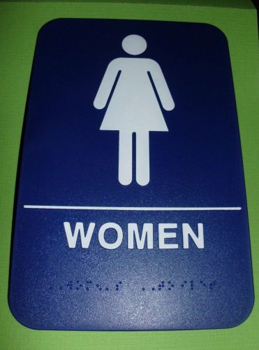 ADA RESTROOM SIGN WOMEN ONLY  BRAILLE BLUE PUBLIC ACCOMMODATION APPROVE