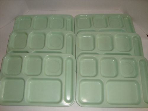 Lot of 6 Dallas Ware 6 Compartment Lunch Food Tray Green Cafeteria School Camp