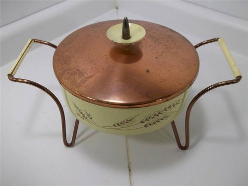 Pyrex?Chafing Fondue Dish Food Warmer Wheat Pattern Copper Mid Century Modern