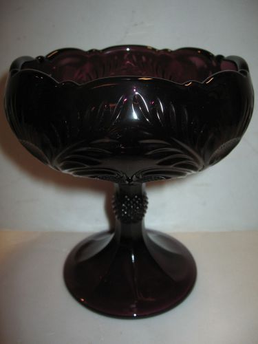 Amethyst purple Glass compote candy dish thistle patten dessert bowl black rose