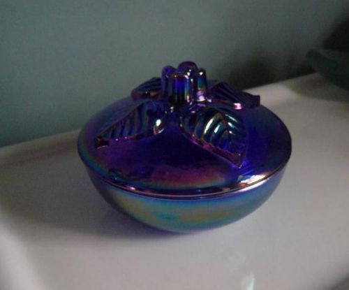 Vtg. Cobalt blue carnival glass Candy/Nut/Sugar or Trinket Dish boyd iridescent