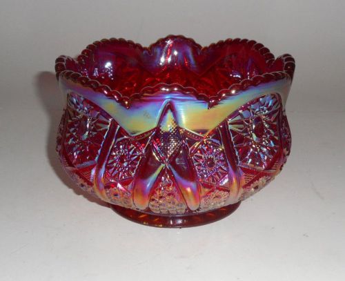 Ruby Red iridescent Carnival glass tabletop serving candy bowl diamond royal art
