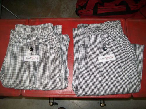 TWO Chef Works Size Small 30 32 Basic Chef Pants Black White Checkered Set Lot