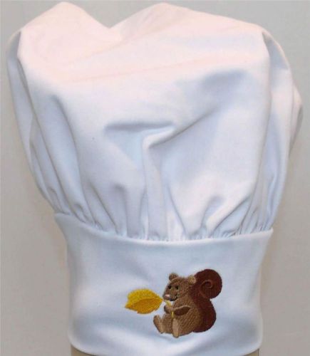 White Squirrel &amp; Autumn Leave Child Size Chef Hat Fall Monogram Embroidered NWT