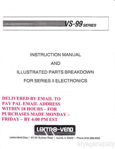Lektro Vend VS99 manual and illustrated parts manual (34 pages)PDF sent by email