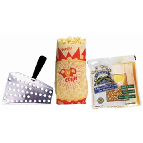 Paragon 1087 popcorn starter pack 8 oz. cases of popcorn packs, bags &amp; scoop for sale