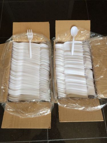 2000 White Disposable Plastic Forks 1000/CS &amp; Plastic Spoons 1000/CS NEW