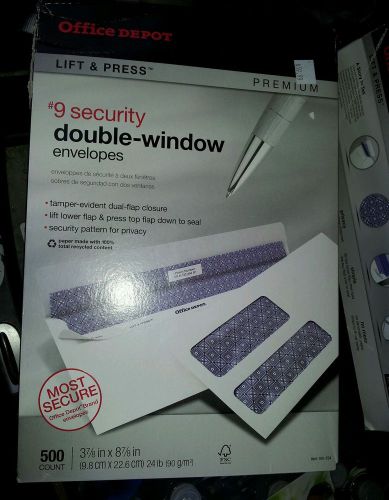 500 office depot 3-7/8&#034;x8-7/8&#034; #9 2-Window Security Business Envelopes!