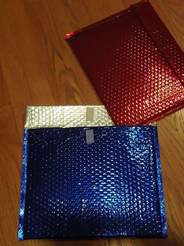 Blue or red 13  1/2  x 11 glamour metallic velcro bubble envelopes pkg of 3 for sale